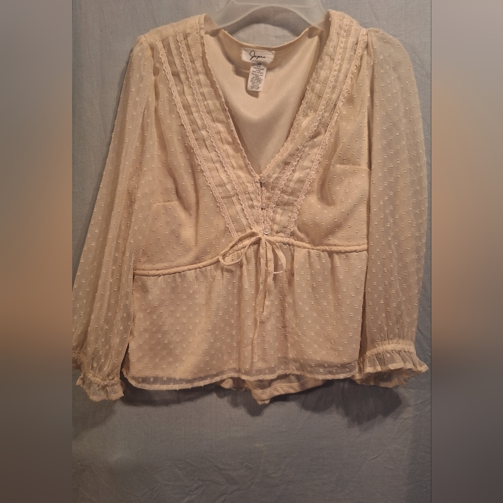Japna- Cream Sheer Blouse with Lace Details